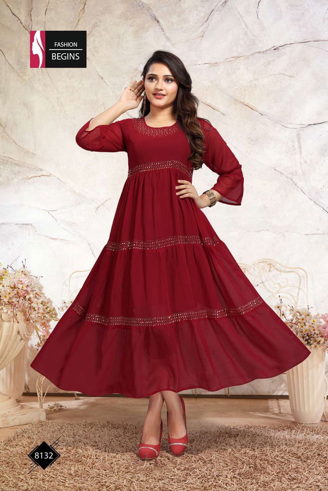 Fashion Begins Gangour Georgette Fancy Wear Latest Long Kurti Collection